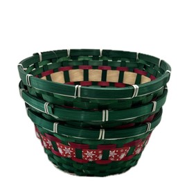 Round Unfilled Woven Christmas Bamboo Gift Baskets, Large Xmas Festive Holiday Colors Decorative, Empty for Organizing Fruits, Snack Candy Storage (Red and Green Rim, 12, Count)