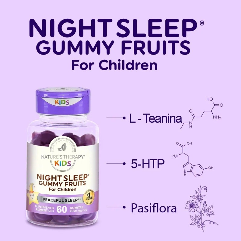 Night Sleep Gummy Fruits, Para Niños, 100% Natural Nt® Sabor
