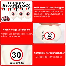 30th Birthday Decoration, Decoration 30th Birthday Women Men with Balloons, Streamers, Banner, Confetti Traffic Sign, Traffic Sign