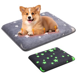 Self Warming Dog Bed Mat, 30"x20" Graphene & Glow-in-The-Dark Fabric Dog Crate Mat, Removable Washable Cover Anti-Slip Bottom Orthopedic Calming Pet Bed Pad for Kennel Cage