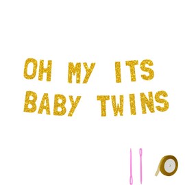Meowoo Oh My Its Baby Twins Celebration Banner, 7.7-Inch Large Letters, Thick Cardstock and Sparkle Gold Glitter Decor, Easy DIY Party Supplies