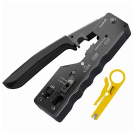 Yankok [CAT5/5e CAT6/6a CAT7 Modular Crimper] Crimps Shielded and Unshielded RJ45 (8P8C) RJ12 (6P6C) RJ11 (6P4C) Network Connectors Ethernet Data and Telephone Jacks Black Handle