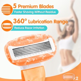 Travel Razors for Women Include 1 Handle and 2 Cartridges, Extra Smooth 5-Blade Travel Essentials Razor with Travel Case, Portable Travel Size Toiletries for Women, Orange