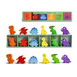 Dinosaur Toys, Color Stack Game Toy, Fun Family Game for Kids, Board Wooden Educational Memory Toy, Montessori Toy for 3 Year Old Kids and Adults, Bir