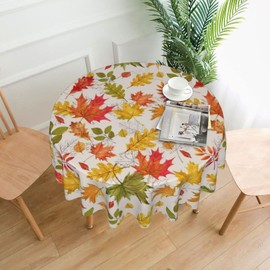 Fall Tablecloth 60 Inch Round Orange Maple Leaves Fall Decorations Table Cloth Polyester Thanksgiving Autumn Harvest Round Table Cover for Home Dinner Party Picnic Kitchen Decor Outdoor Indoor