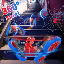 Remote Control Car for Boys, Double-Sided Drive,360° Rotation of Rc Cars Spray Features and Spins Have Special Lighting Rc Car,4WD RC, Toy for Boys Ages 4-10 Gift(White)