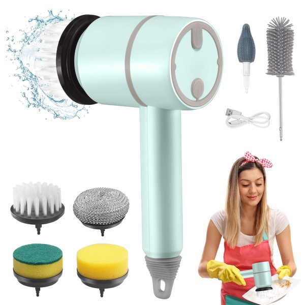 Vusddy Electric Cleaning Brush - Spin Scrubber Wireless with 6 Brush Heads and 3 Modes - Electric Cleaning Brush for Effortless Cleaning of Bathroom, Kitchen, Sink, Tiles, Floor, Grill and Glass