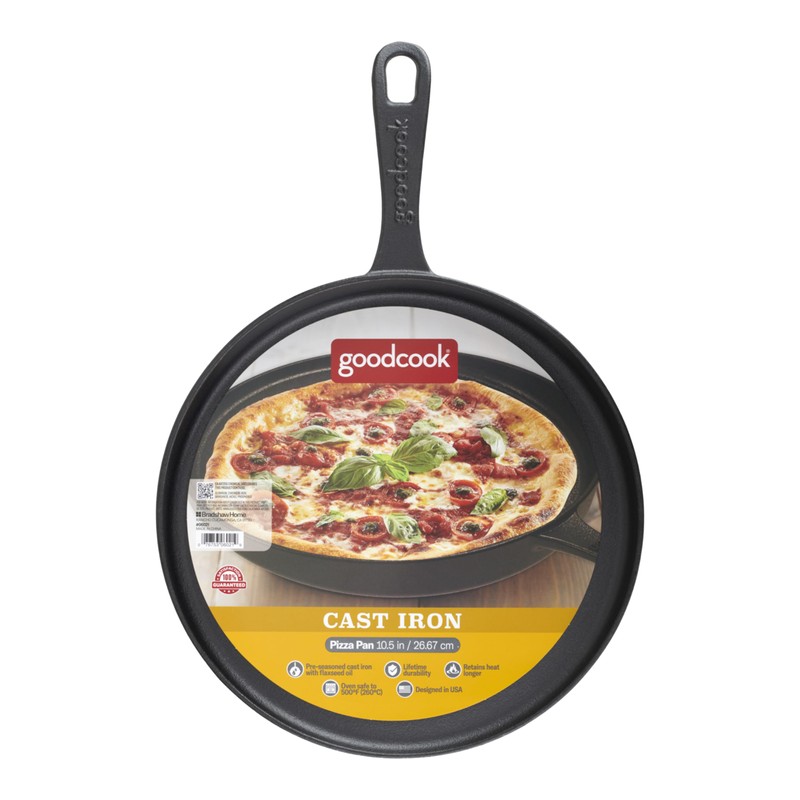 GoodCook Pre-Seasoned Cast Iron Pizza Pan, 10.5 Inch, Black