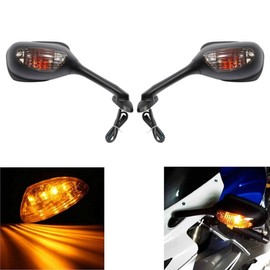 MZS Motorcycle Turn Signal Mirrors Rear View Side Integrated Light Black Compatible with GSXR600 GSXR750 GSXR 600 750 06-18 / GSXR1000 GSXR 1000 02-17 / SV650 SV650S 03-08 / SV1000 SV1000S 03-07