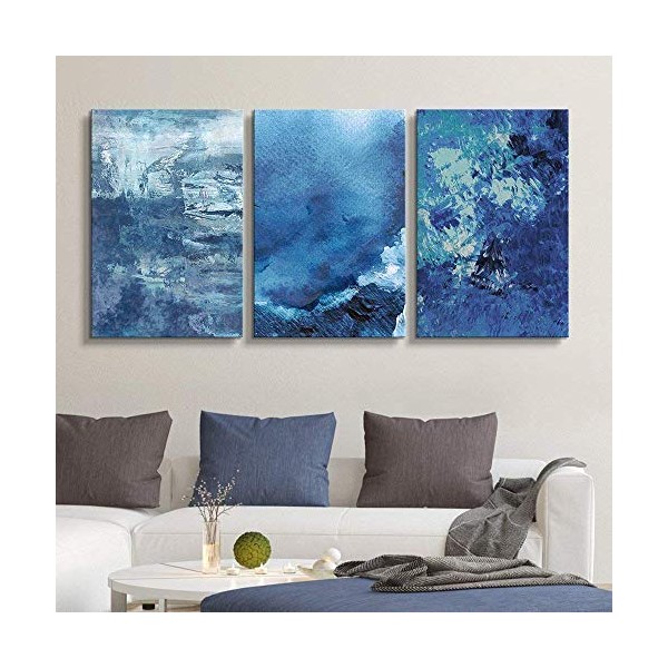 wall26-3 Panel Canvas Wall Art - Abstract Blue Artworks -