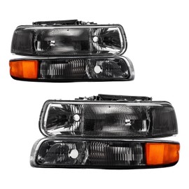 ZonCar Headlight Assembly,Chrome Headlights Fit for Silverado 2500,Tahoe,Suburban 2500,Suburban 1500/3500,Silverado 2500 HD,Silverado 1500 HD,Silverado 1500,Amber Reflector Color smoke Lens Color