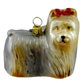 Holiday Ornament Yorkie Glass Dog Pet Yorkshire Terrier - 2.5 Inches - K340 - Beige
