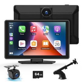 BIGASUO Wireless Carplay Screen for Car 4K Dash Cam, Apple CarPlay & Android Auto,9" HD Touchscreen with 1080P Backup Camera, GPS Navigation/Mirror Link/Voice Control/Bluetooth Fits All Cars