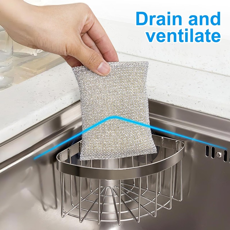 NUOBESTY Sponge Holder for Kitchen Sink, Corner Sink Caddy with