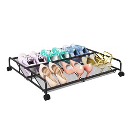 KOSIWU Under Bed Shoe Storage Organizer, Metal Mesh Under Bed Storage Containers with Wheels, Shoe Organizer Drawer Space Saving for Bedroom, 1 Pack