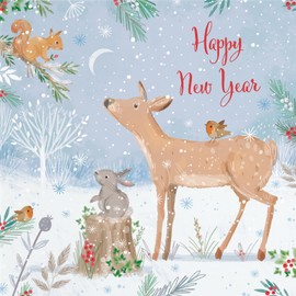 Hunts England - Happy New Year Cute Deer Card For Boys, Girls, Men, Women - Nature's Treasures - For Kids, Children, Adults - Happy Animal Wildlife Card