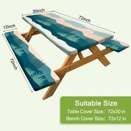 Picnic Table Cover with Bench Covers Camping Tablecloth with Storage Bag Windproof Waterproof Picnic Table Covers with Elastic for Camping