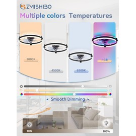 ZMISHIBO RGB Ceiling Fans with Lights and Remote, 20 inch Low Profile Ceiling Fan with Light, 3000K-6000K Dimmable & RGB, Modern Fandelier Flush Mount Ceiling Fan, Small LED Fan for Bedroom