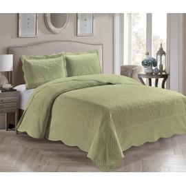 Home Collection 3 Piece Over Size Embossed Solid Color Coverlet Bedspread New # Veronica (Sage Green, Full/Queen)