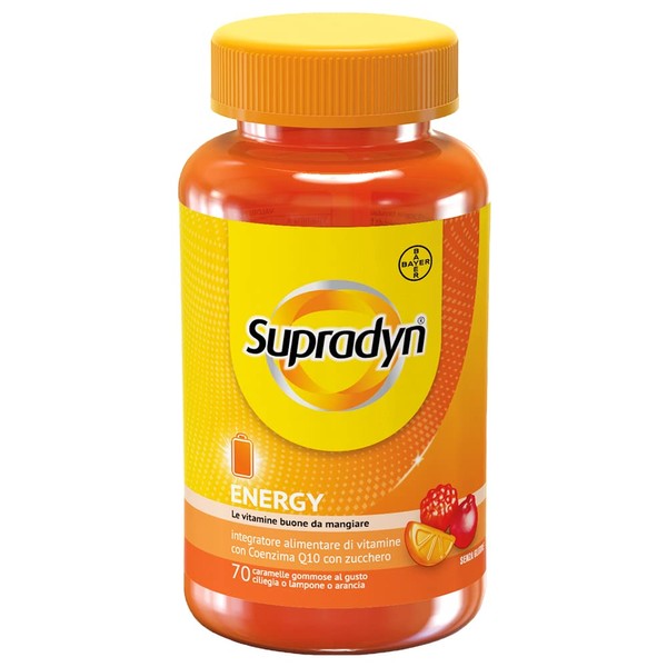 Supradyn Energy Multivitamin Candy with Vitamins A, B, C, D, E and Coenzyme Q10, 70, Cherry Flavour, Raspberry and Orange