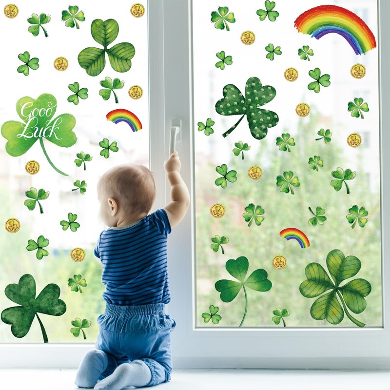 120 PCS St Patricks Day Window Clings, Shamrock Window Stickers