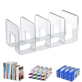 Marte Vanci Clear Acrylic File Sorter, Sturdy Desk File Organiser Shelf Book Holder Purse Handbag Clutch Divider File Folder Rack for Letter Cookbooks Home Office Kitchen Supplies 4 Sections