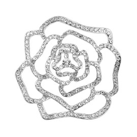 Gyn&Joy Womens Clear Crystal Rhinestones Floral Rose Brooch Pin (Clear Silvery Tone)