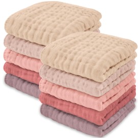 Comfy Cubs Muslin Baby Washcloths 10 Pack - Soft 6-Layer Cotton Wash Cloths for Sensitive Skin - 25 x 25 cm Large, Gentle, Absorbent Infant Essentials for Newborn and Toddlers - (Multicolor Girl)