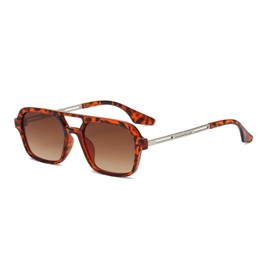 OSAGAMA Vintage Square Sunglasses for Women Men 70s Small Glasses Metal Frame, Leopard/Brown