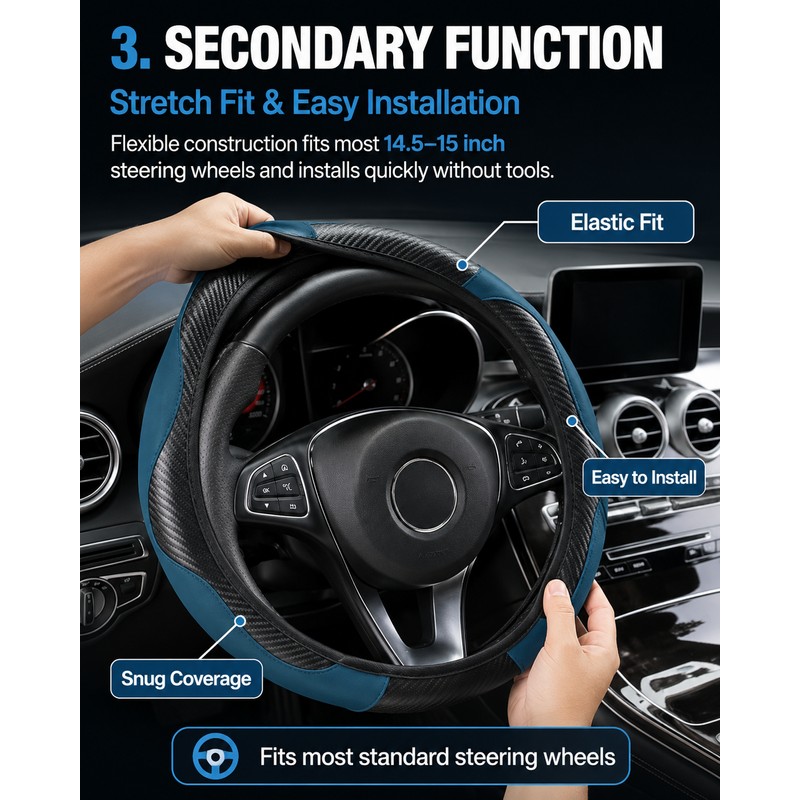 Car Steering Wheel Cover for 14.5–15 Inch Wheels – PU