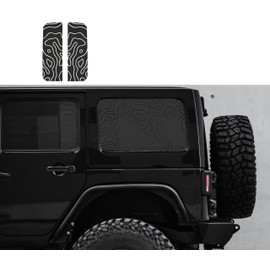 Topography Map Vinyl Decals Fit Wrangler 4 Door JLU Rear Quarter Window - Topographic Map Pattern Matte Black