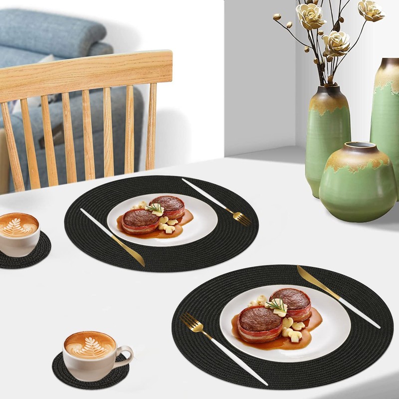 Homcomodar Round Placemats and Coasters Set of 6 Braided Woven