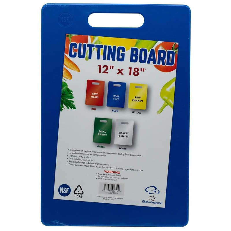 12" x 18" Blue Plastic Cutting Board w/Handle, Each