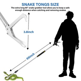Greeily Snake Catcher Grabber, 69" Snake Grabber Tool for Rattlesnake Heavy Duty Professional Reptile Tongs Extra Long with Wide Jaw Handling Tool Stainless Steel Tube Sponge Handle