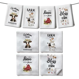 WADORN 4Pcs Farm Animals Hand Towels, Funny Farmhouse Rustic Cow Decorative Kitchen Dish Towels 24 x 16 Inch Microfiber Absorbent Soft Hand Tea Dishcloths for Cooking Baking Holiday Housewarming Gift