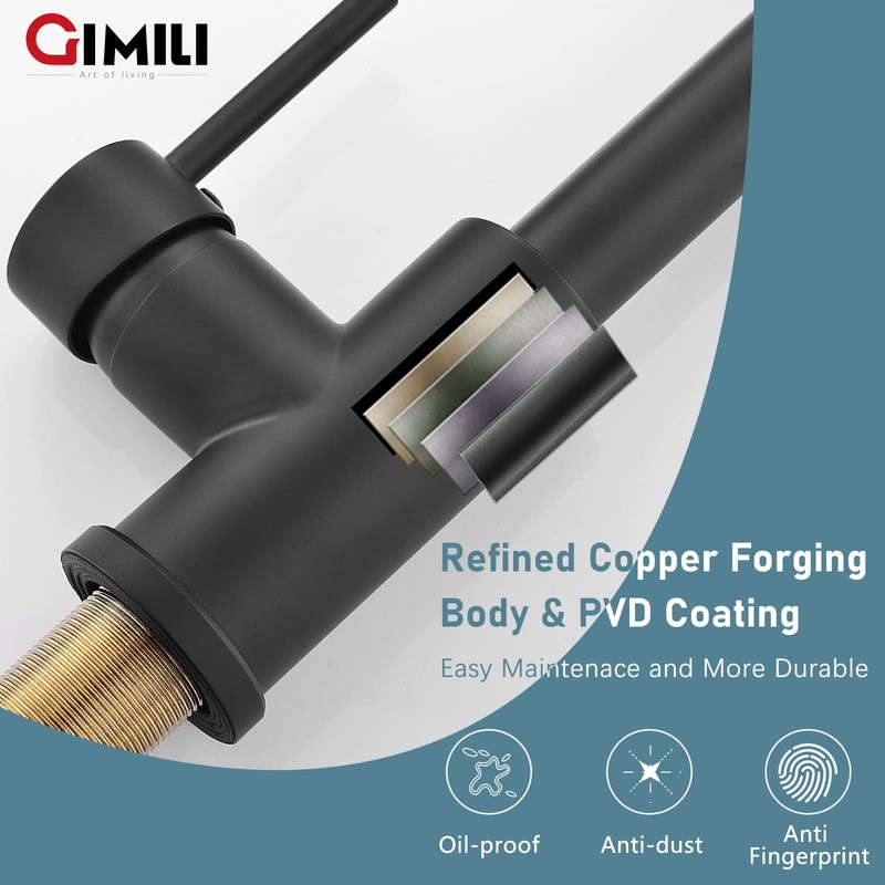 GIMILI Matte Black Kitchen Faucet with Soap Dispenser, Commercial Single