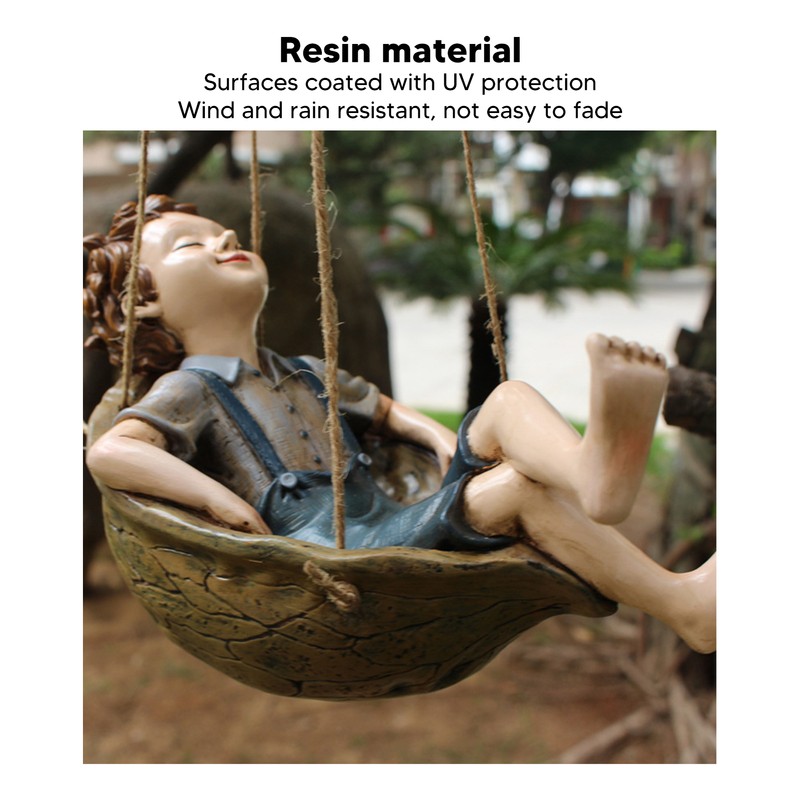 Hanging Boy Statue Hand Painted Rainproof Windproof Resin Outdoor Hanging