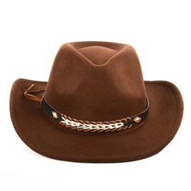 Western Cowboy Hat Soft Felt Wide Brim for Men and Women Coffee Color Adjustable Size Stylish Cowboy Hats with Metal Belt