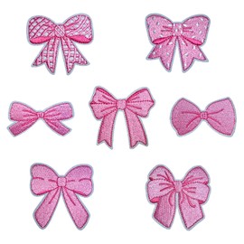 ALAGUOPIPI 7Pcs Pink Bow Patches, Coquette Bow Style Embroidered Patches DIY Craft Gifts for Girls Women, Bow Iron on Patches for Clothes, Backpacks, Hats, Jeans, T-Shirts, Vest (Coquette)