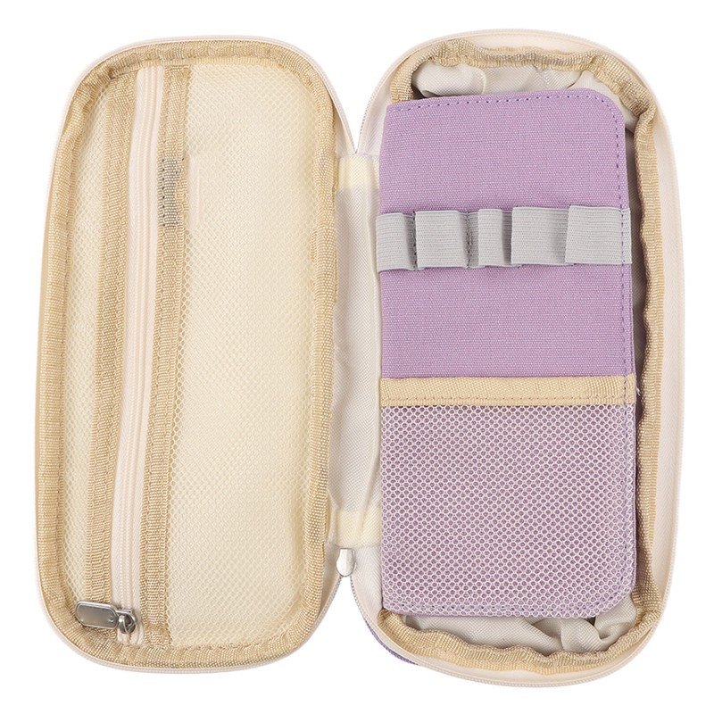 Large Pen Bag Simple Style Canvas Mesh Pockets Pen Slots