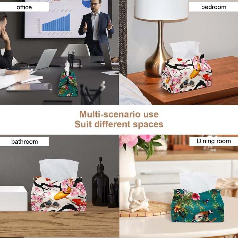 2 Pack Tissue Box Cover Holder, Koi Fish and Cherry