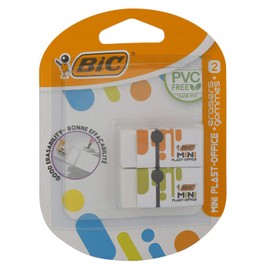 BIC Eraser Mini Plast-Office, Plastic without PVC, 2-Specialised Sorted, Blister A 2 pcs, White