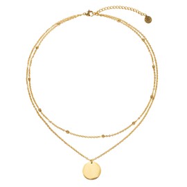 Legitta Women's Layered Necklace with Round Plate Pendant Delicate Multi-Row Titanium Nickel-Free