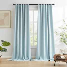 KEQIAOSUOCAI Thermal Insulated Completely Blackout Curtains - Back Tab Loop Pocket Hook Belt Bedroom Draperies Window Treatment Panels for Living Room, 50 x 102 Inch, Light Sky Blue, 2 Panels
