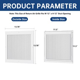 DECOAIRCON Return Air Grille Fits 12'' x 12'' Duct Opening, Aluminum Eggcrate Return Grille Cover Rust Proof Vent Duct Cover Grille for Wall &Ceiling |Outer Dimensions: 13.78'' X 13.78'' |