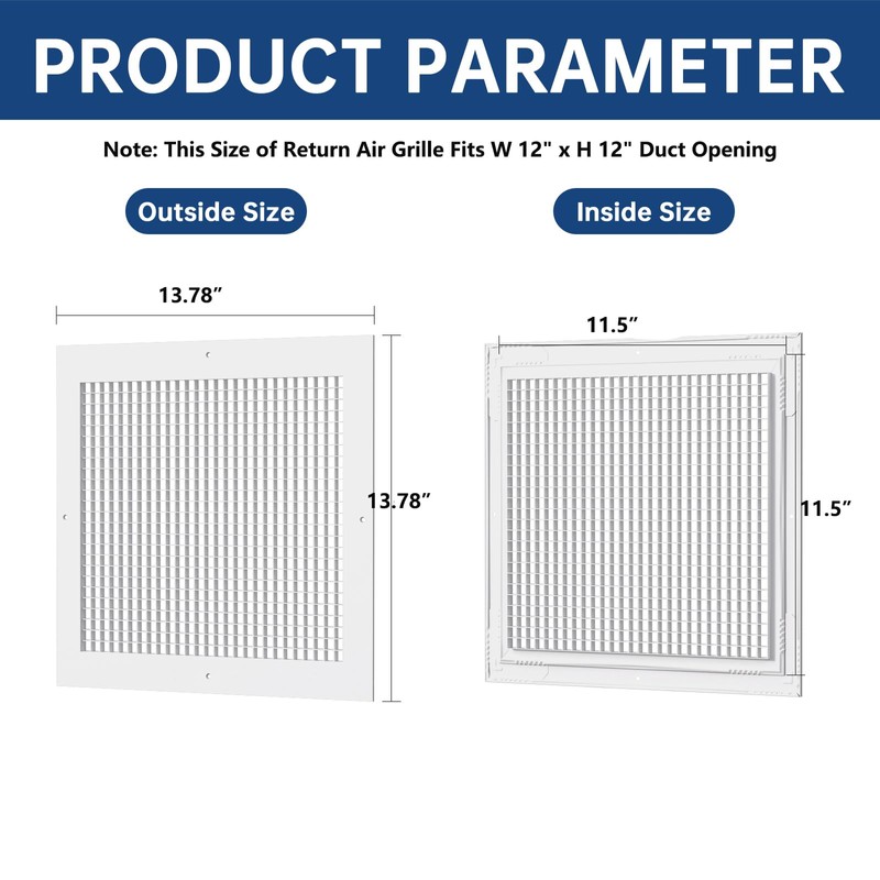 DECOAIRCON Return Air Grille Fits 12'' x 12'' Duct Opening,