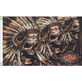 AZ FLAG - Flagge Totenkopf Mit Indianer - 150x90 cm - Indianer Fahne 100% Polyester mit Messing-Ösen - 110g