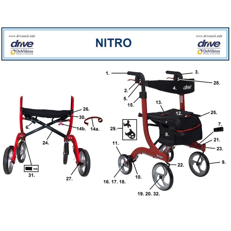 Replacement Parts for Drive Nitro Aluminum Rollator, (7. Bag -