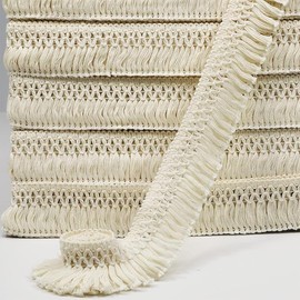 10 Yard 40mm/1.57 Inch Vintage Knotted Cotton Fringe Fringe Tassels Trim, Boho Long Fringe Trim, Sewing Fringe Trim for Drapery Curtain Pillow Carpet Lamp Fringe Crafts (Beige-40mm)