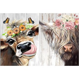 Tabeskly 2 Pack 5d Diamond Painting Kits for Adults UK Cattle Jewel Bead Gem Crystal Crafts Creations Dimond Picture Art Kit Adults Full Drill Kids Girls Gift